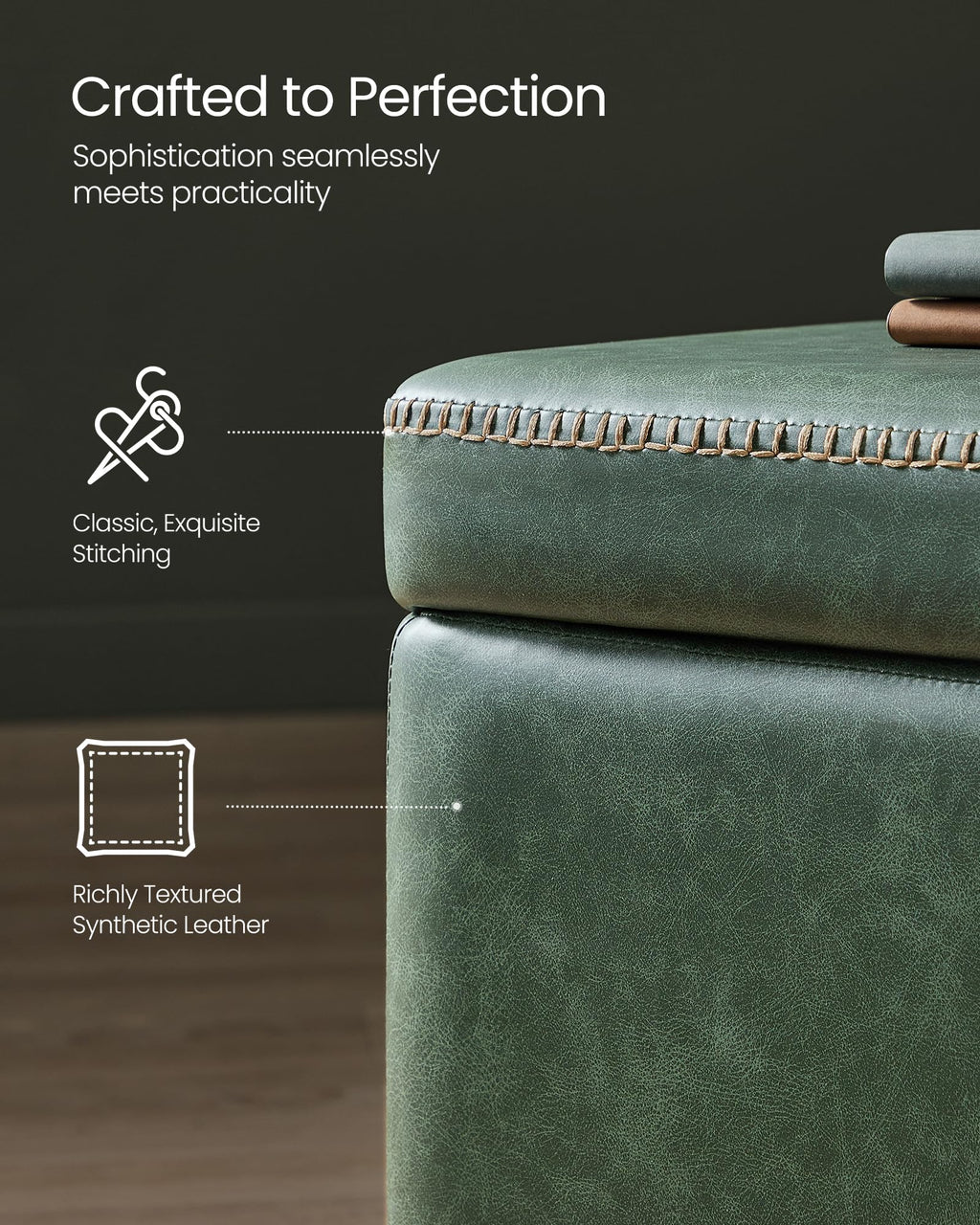 VASAGLE EKHO Collection - Storage Ottoman Bench, Entryway Bedroom Bench, 15 Gallons, Synthetic Leather with Stitching, Mid-Century Modern, Safety Hinges, Loads 660 lb, Caramel Brown ULOM074K01