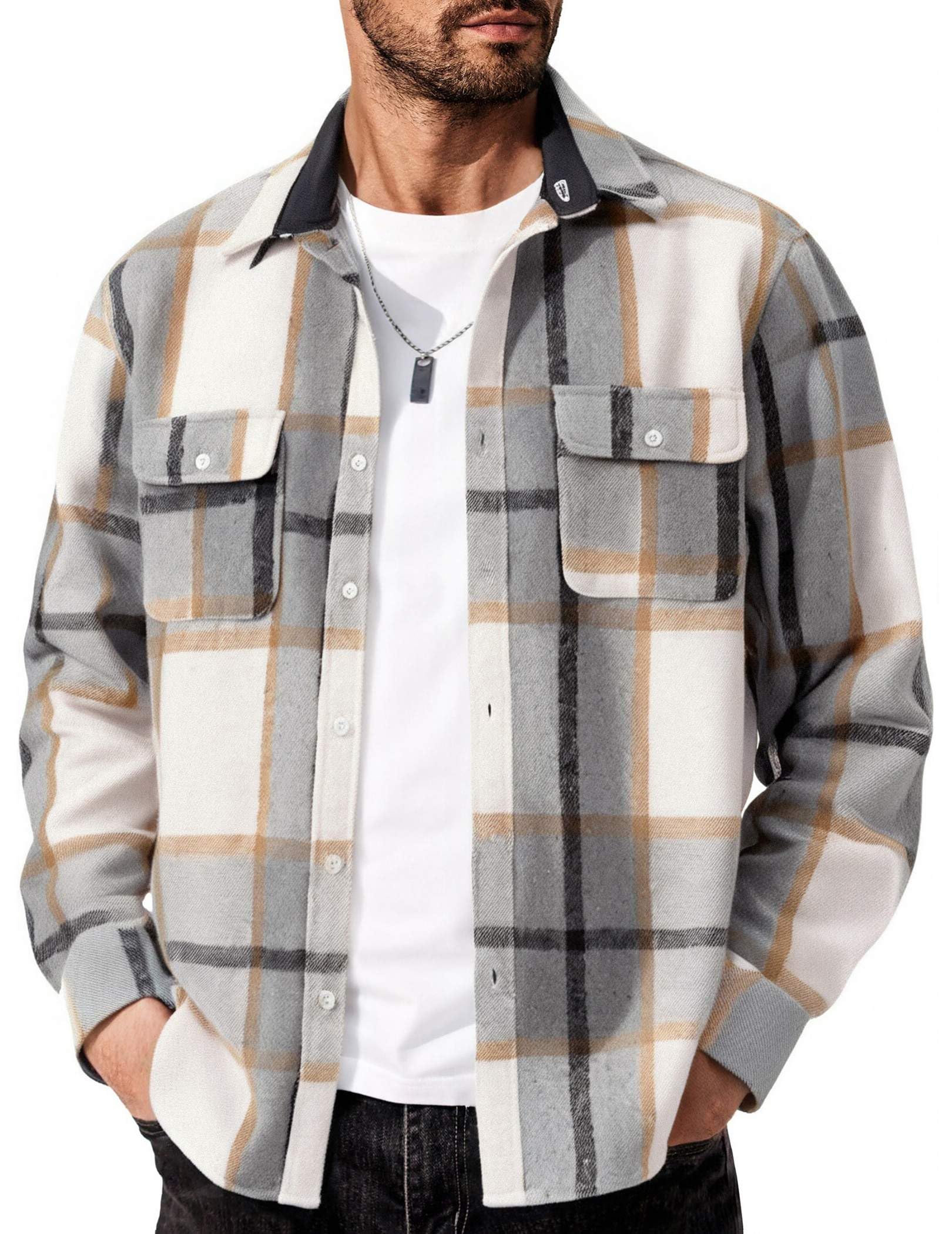 COOFANDY Men's Flannel Shirts Long Sleeve Cotton Plaid Shirt Jacket Casual Button Down Shirt with Pockets