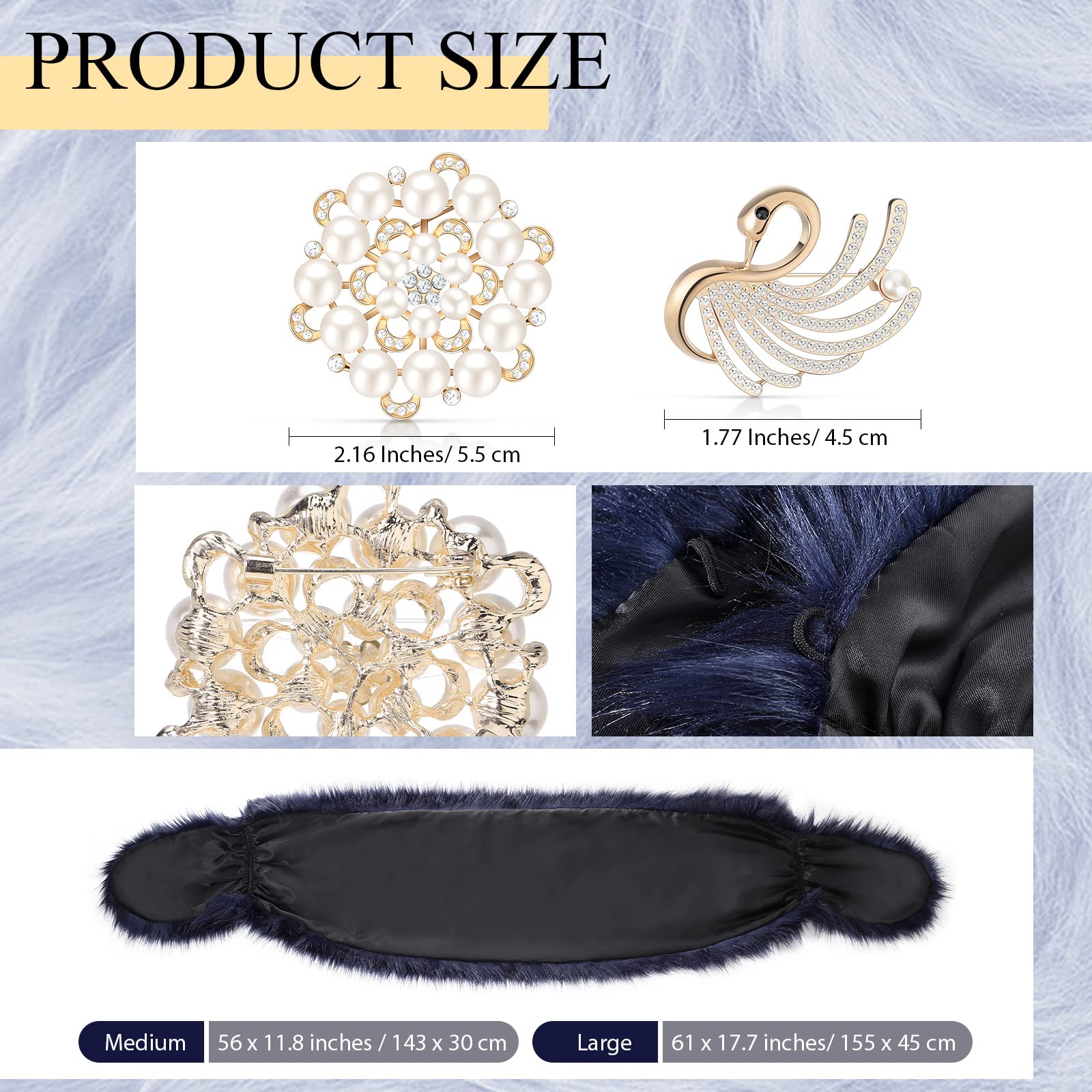 Geyoga Faux Fur Shawl Wrap Stole Shrug Winter Bridal Wedding Scarf Wrap with Faux Pearl Rhinestone Brooches for Women 1920s