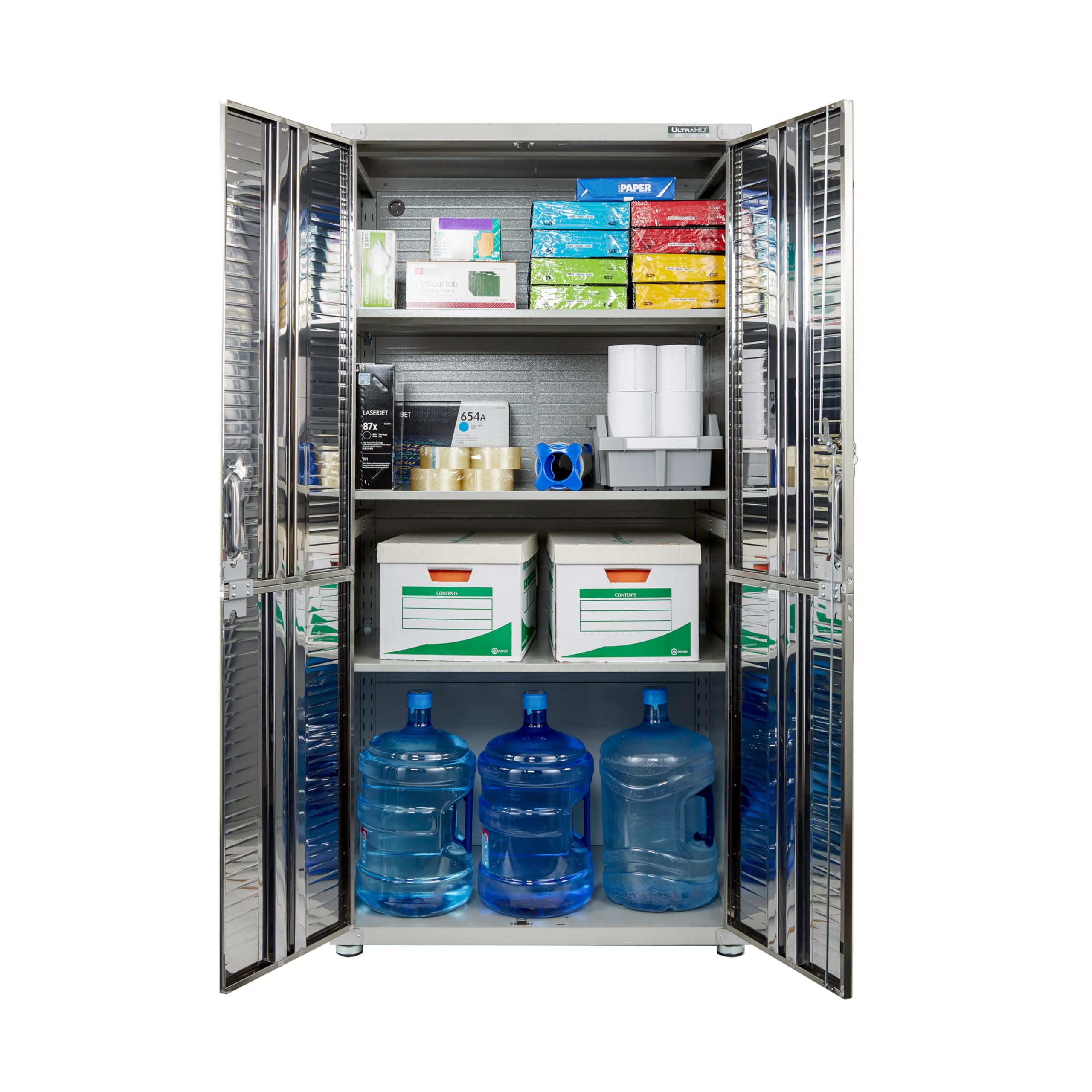 Seville Classics UltraHD Solid Steel Lockable Metal Storage Cabinet Locker Organizer, w/Adjustable Shelves for Garage, Warehouse, Office, Classroom, Granite, 30" W x 18" D x 72" H