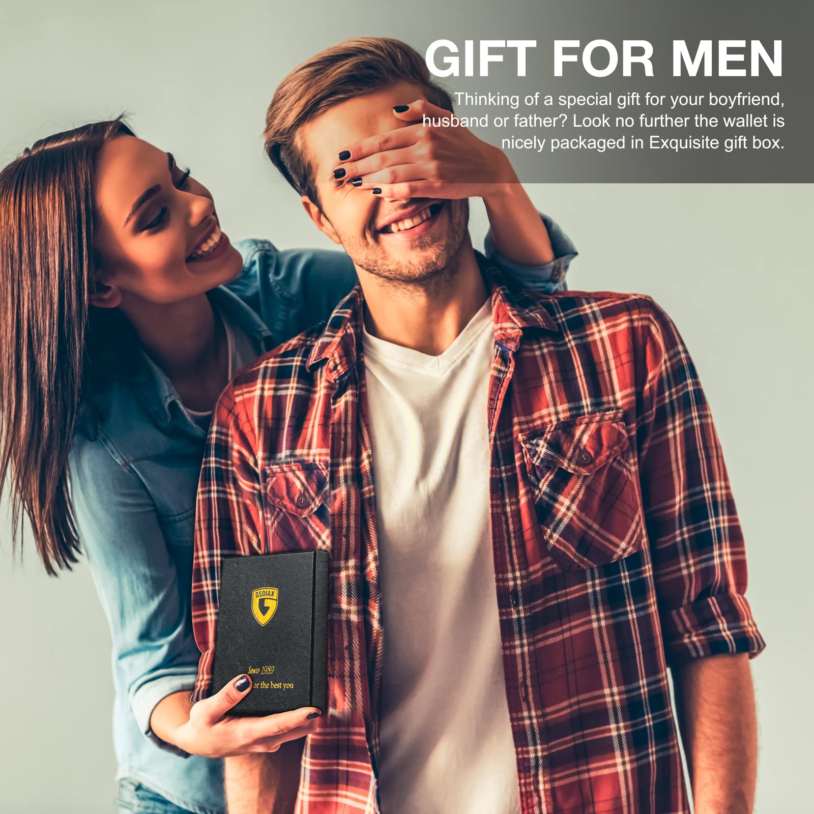 GSOIAX Slim Wallet for Men Rfid Blocking Leather Bifold Front Pocket Carbon Fiber Men's Money Clips Credit Card Holder With Gift Box