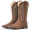 IUV Cowboy Boots For Women Square Toe Wide Western Boots Mid Calf Cowgirl Boots Pull On Embroidered Brown Cowboy Boots