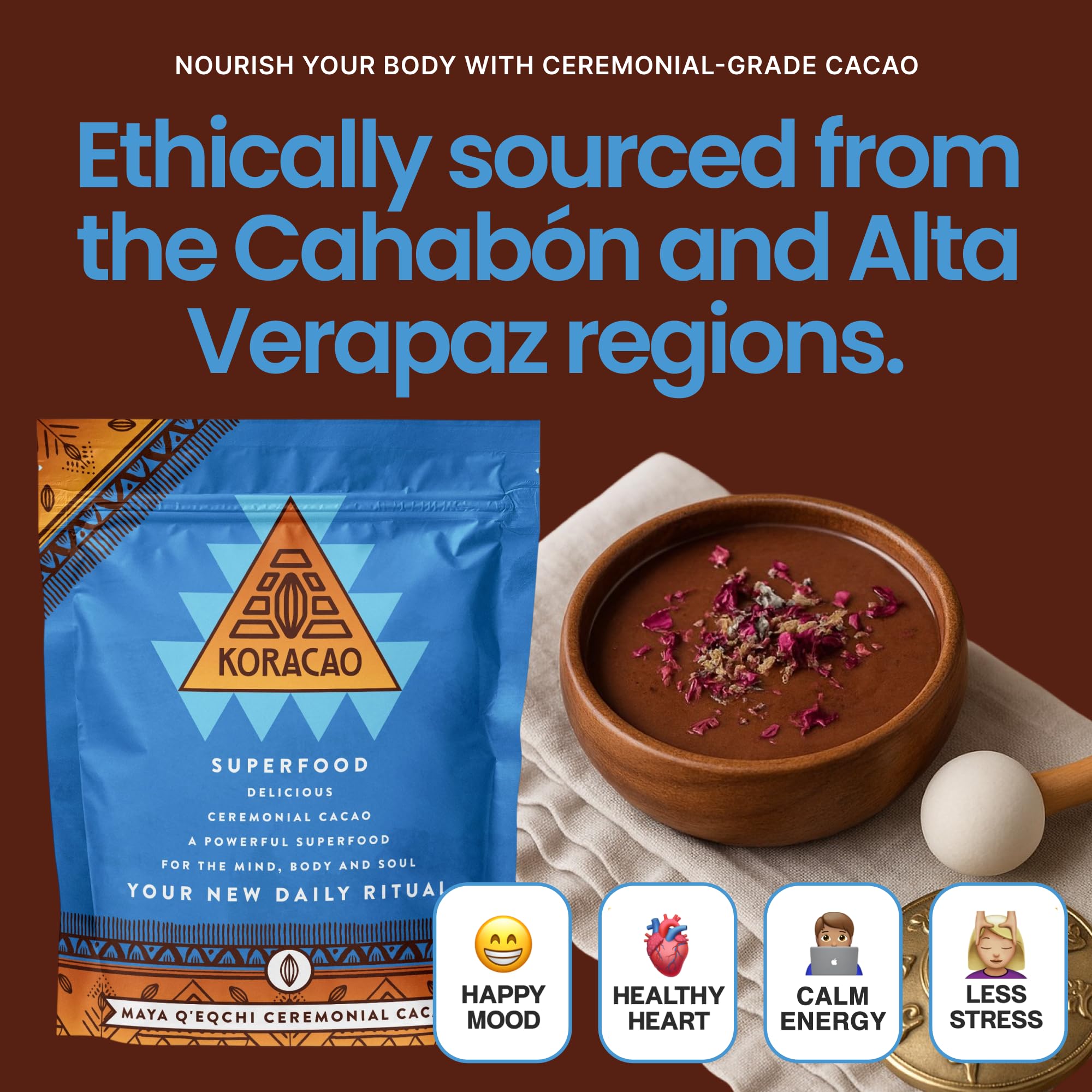 KORACAO Sustainably Harvested Cacao | Ideal Superfood for Everyday Bliss | Ceremonial Grade Cacao | Enhance Your Spiritual Journey with Ancient Superfood Delight - 1 Pound