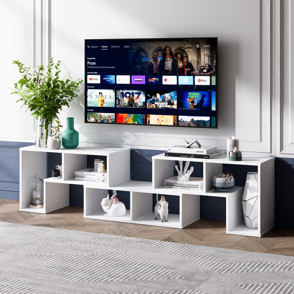 Tangkula 3 Pieces Console TV Stand, Free-Combination Entertainment Center for 50 55 60 65 Inch TV, Minimalist Modern TV Media Stand, DIY Open Storage Bookcase Shelf for Living Room (Black)