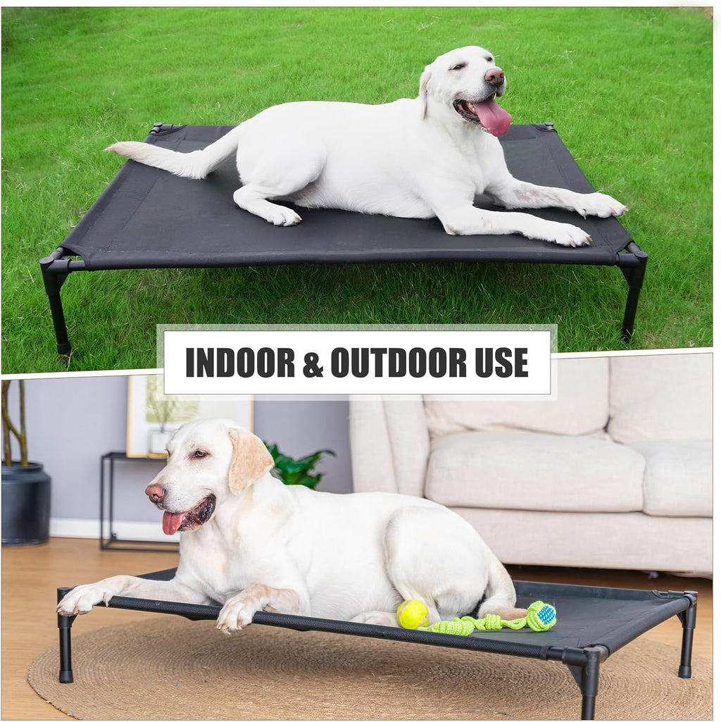 Garnpet Elevated Dog Bed for Large Dogs, Raised Dog Cot Fits Up to 120 LBs, Heavy Duty Pet Cots with Durable Supportive Teslin Recyclable Washable Mesh, Indoor & Outdoor Pet Bed, Black