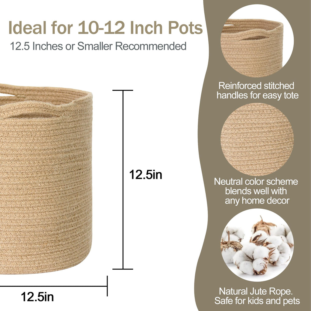 MEGASKET Cotton Rope Plant Basket, Woven Basket Planter for 10 inch Pot, Round Indoor Tree Pot Cover, Small Storage Bin Organizer, Modern Bins for Plants and Home Decor, 11”X11”, Black