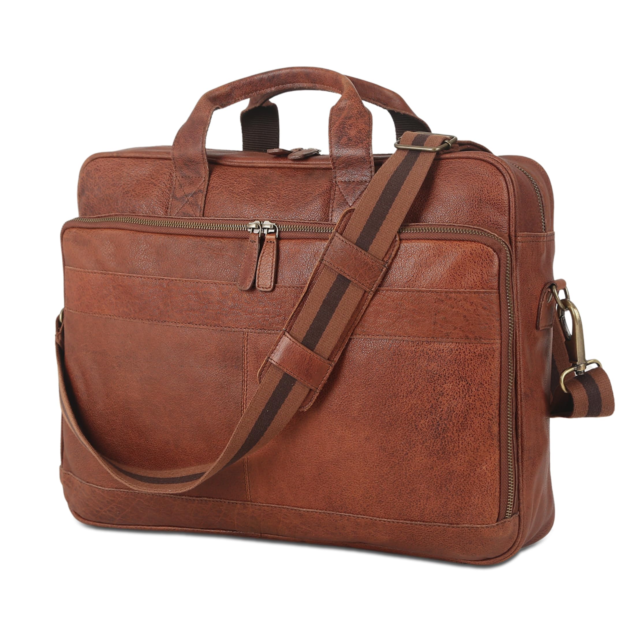 Leather briefcase 18 Inch Laptop Messenger Bags for Men and Women Best Office briefcase Satchel Bag (Black)