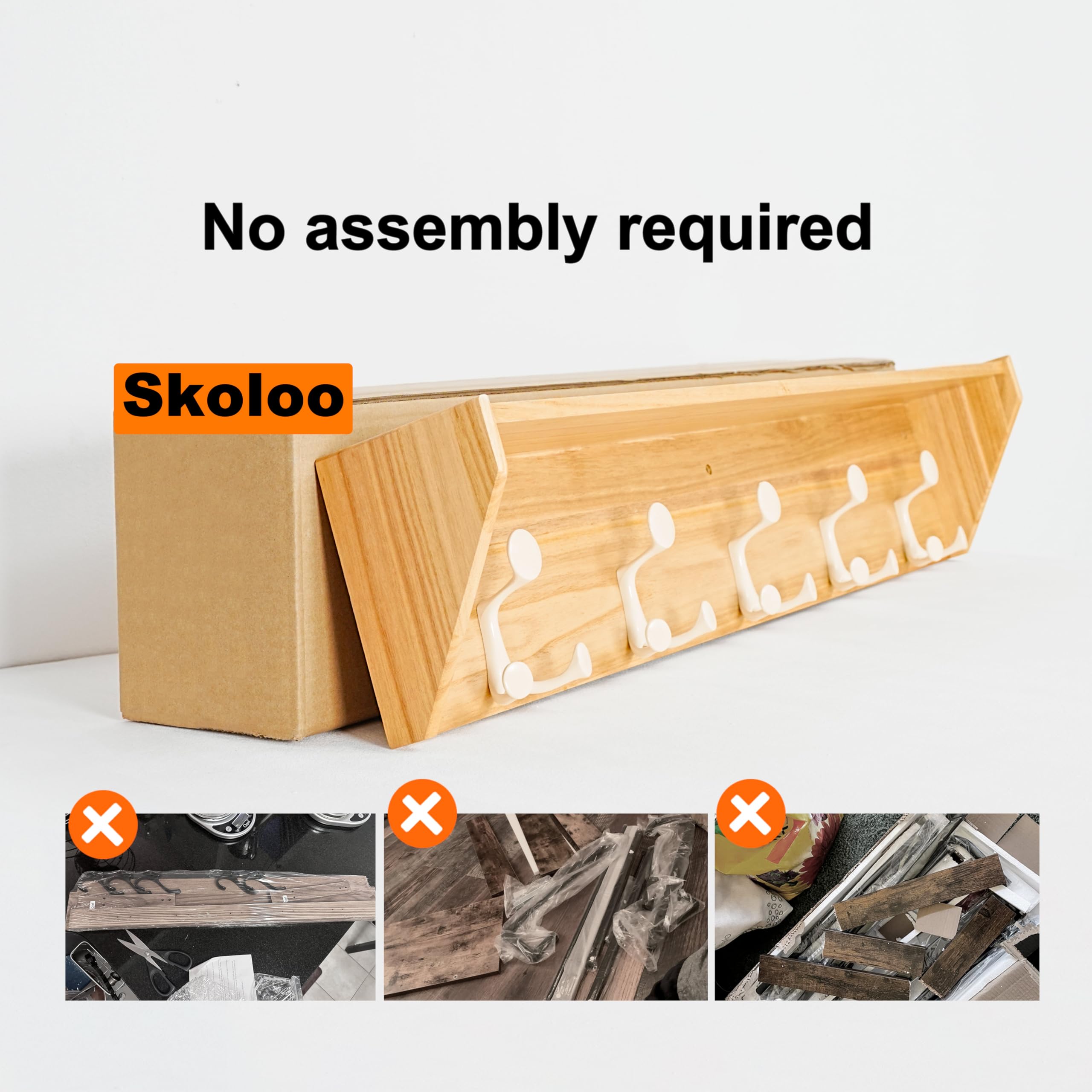 SKOLOO Wall Shelf with Hooks, 24-Inch Cherry Coat Rack Wall Mount with Shelf Organizer - Heavy Duty, 4 Tri Hooks - Perfect for Entryway, Hallway, Living Room, Bedroom, Mudroom