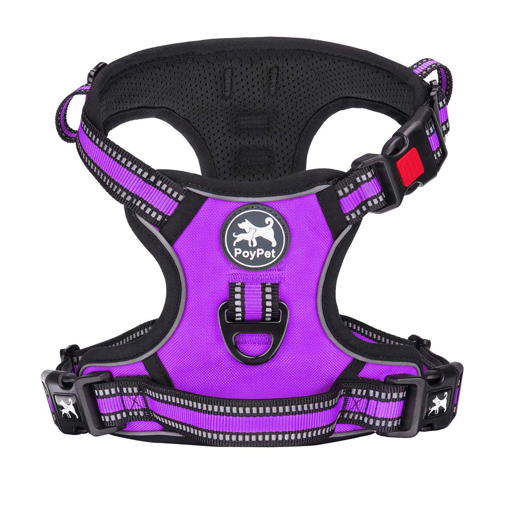 PoyPet Dog Harness No Pull, Reflective Vest Harness with Front & Back 2 Clips and Easy Control Handle for Small Medium Large Dog (XS, Black)