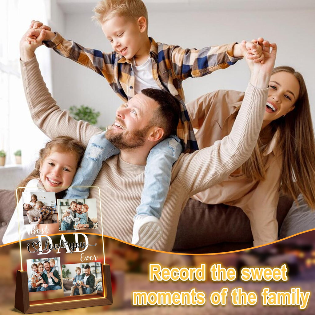 Personalized Fathers Day Birthday Gifts For Daddy Dad From Daughter Son Wife, Custom Acrylic Plaque Light Up Picture Frame, Customized Dad Gifts For Husband Men Papa Fathers Day Christmas