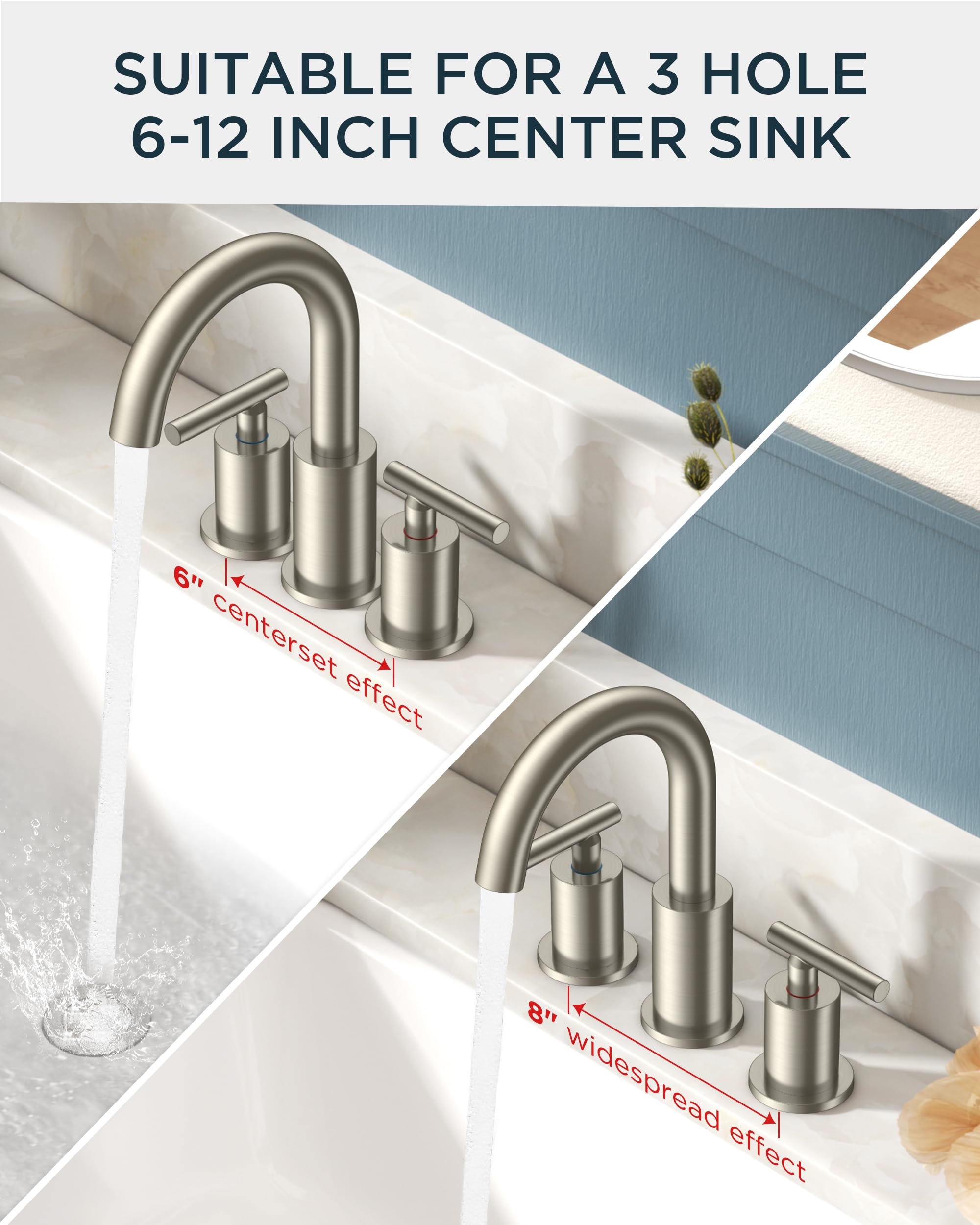 FORIOUS 4" Brushed Gold Bathroom Faucet Centerset 4 Inch, 2 Handle 2 Hole Gold Faucets for Bathroom Vanity wtih Metal Pop Up Dain, CUPC Supply Hose, High Arc Swivel Spout
