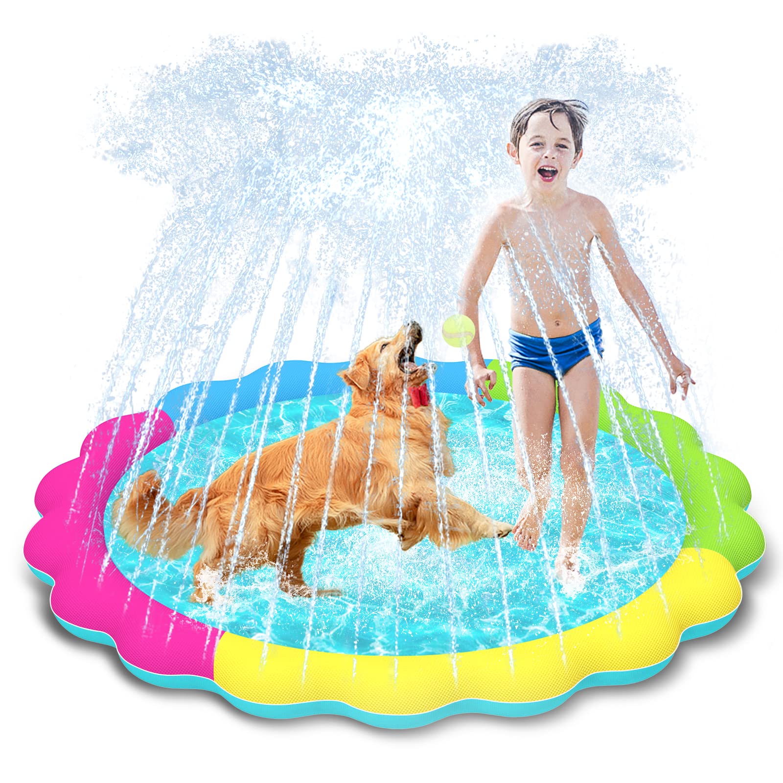Raxurt Splash Pad, Non-Slip Thicken Splash Pad for Kids Ages 4-8 Toddler Baby Splash Sprinkler Pad Dog Pool Summer Outdoor Water Toys for Boys Girls, 59'' Blue
