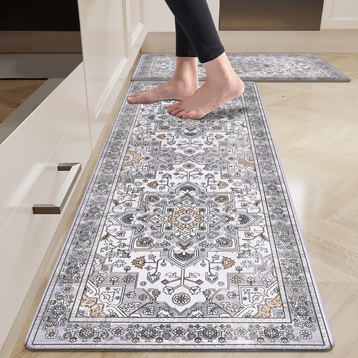 HEBE Anti Fatigue Kitchen Rugs Sets of 2, Non Slip Kitchen Mats for Floor, Waterproof Cushioned Comfort Standing Carpet for Kitchen Sink, Home Office, Laundry Room