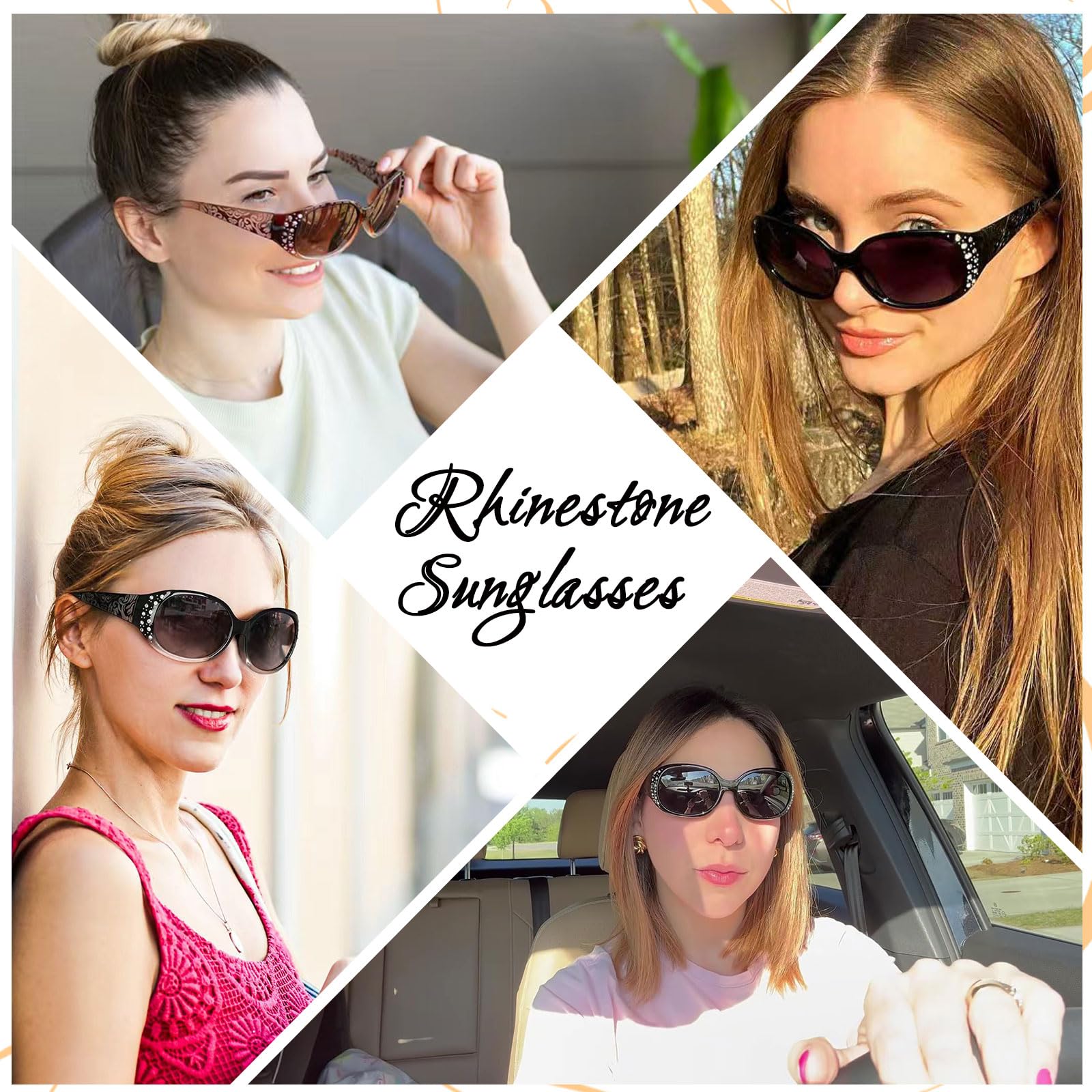 HAOLOTA Polarized Sunglasses for Women, Rhinestone Wrap Around Sunglasses with UV400 Protection