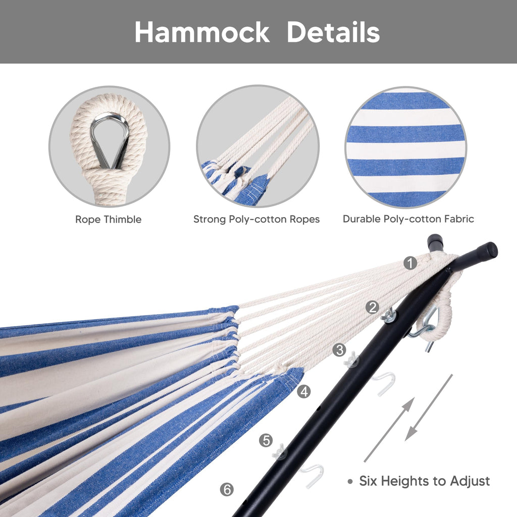 SUNCREAT 2-in-1 Convertible Free Standing Hammock with Stand Included, Camping Backyard Hammock with Stand, Patented, Blue & White Stripe