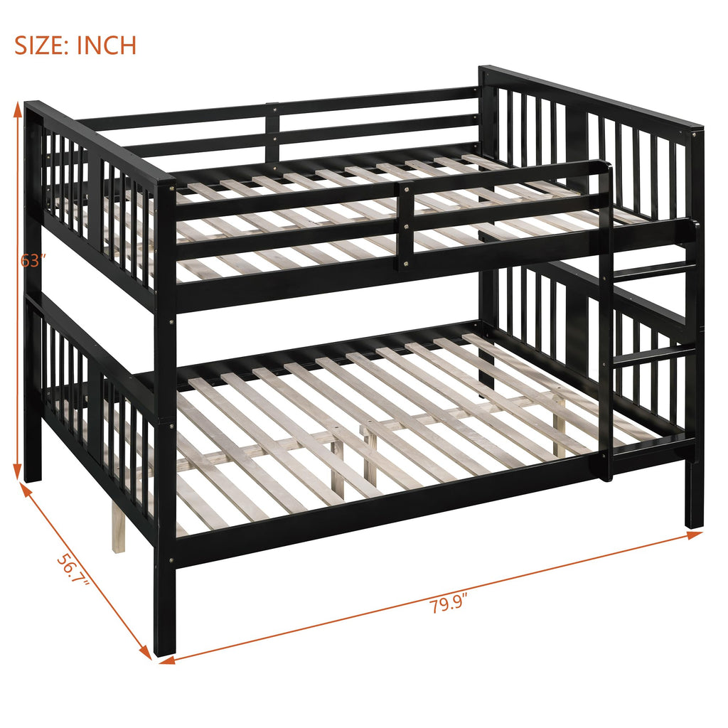 Merax Full Over Full Bunk Bed Convertible to Two Separate Beds, Solid Pine Wood Frame with Safety Guardrail & Headboard, Sturdy Durable Design, for Teens, Espresso