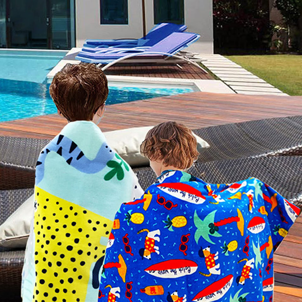 Kids Beach Towel Velour Terry Blanket Throw 100% Cotton Super Soft Absorbent 25.5X51 inches for Bath Swimming Sports Camping Holiday Picnic, Bus Coconut Parasol Lounge Audio Player.