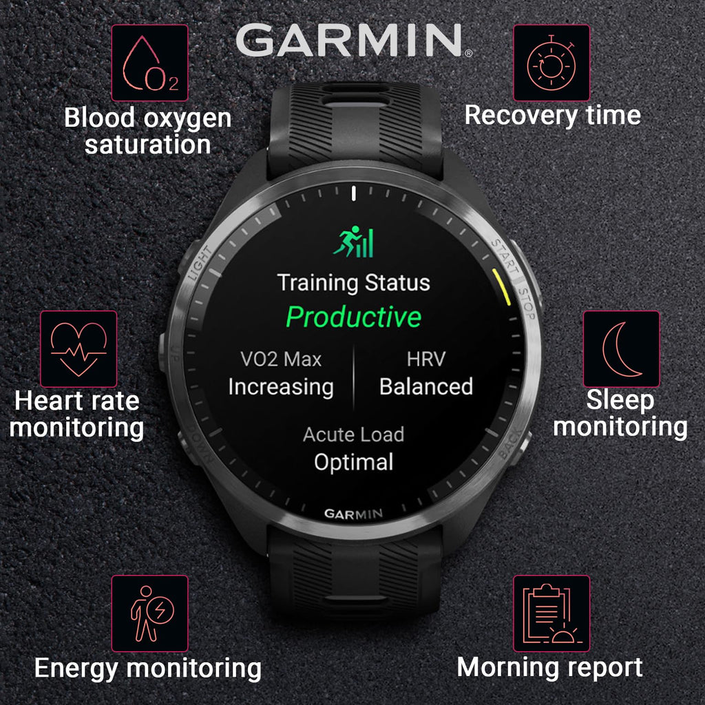 Garmin Forerunner 965 Premium GPS Running and Triathlon 47 mm Smartwatch with AMOLED Touchscreen Display, Carbon Gray DLC Titanium Bezel and Yellow Silicone Band + Black Earbuds Bundle