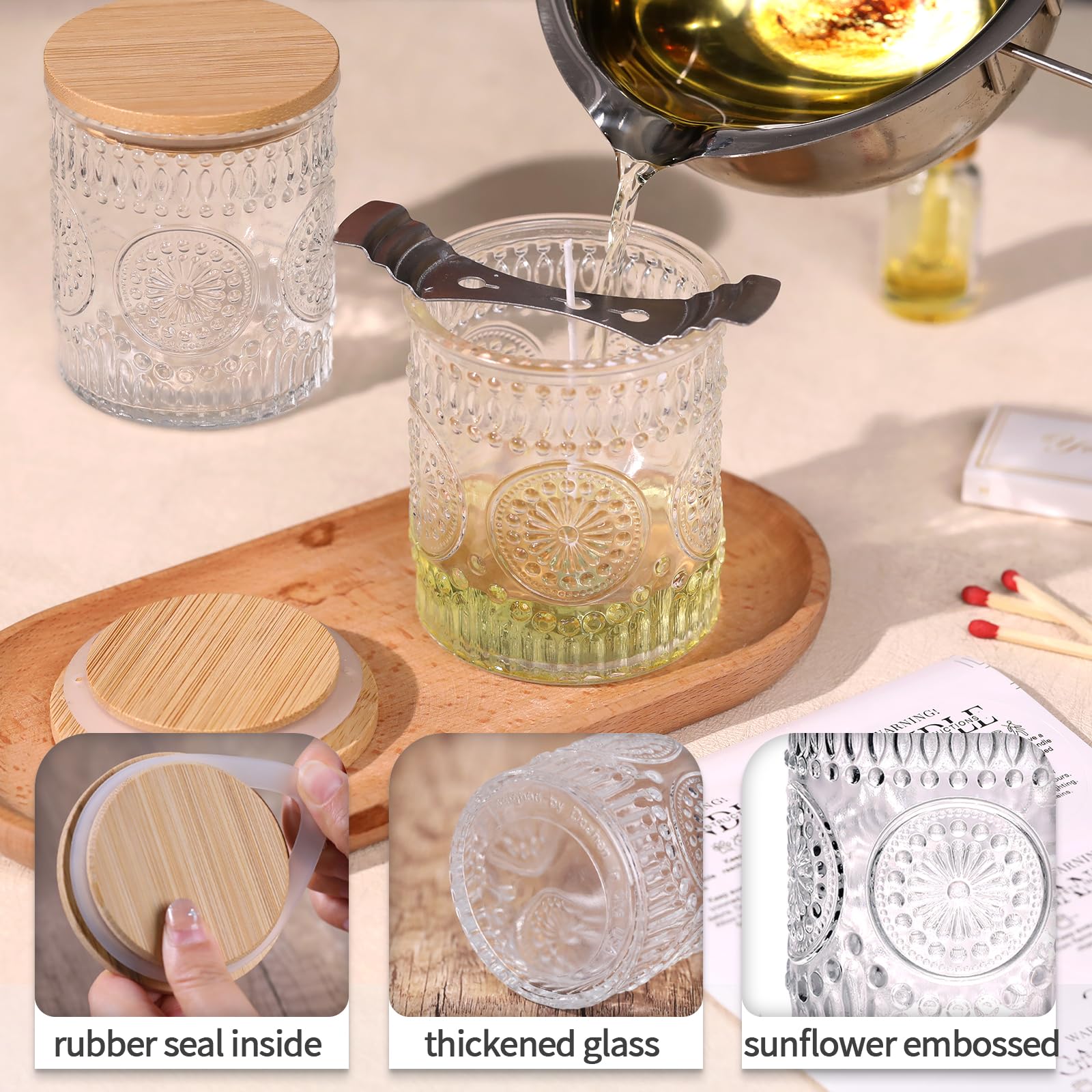 DARJEN 10 Pack Amber Candle Jars for Making Candles- 7.5 OZ Empty Glass Candle Making Jars with Bamboo Lids and Labels, Candle Making Supplies Candle Containers for Home DIY