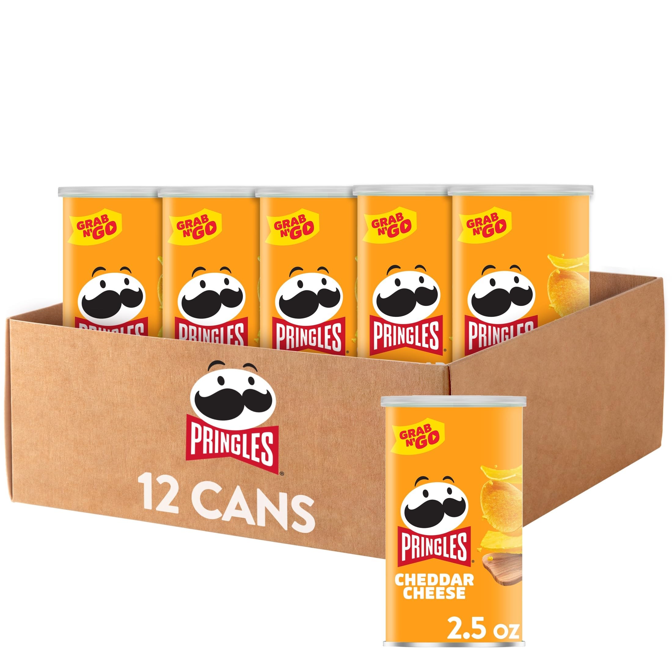 Pringles, Crisps, Lunch Snacks, Office and Kids Snacks, Grab N' Go, Cheddar Cheese (12 Cans)