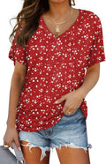 WIHOLL Womens Summer T-Shirts Short Sleeve V Neck Dolman Tops with Side Shirring Loose Fit Shirts Spring Fashion
