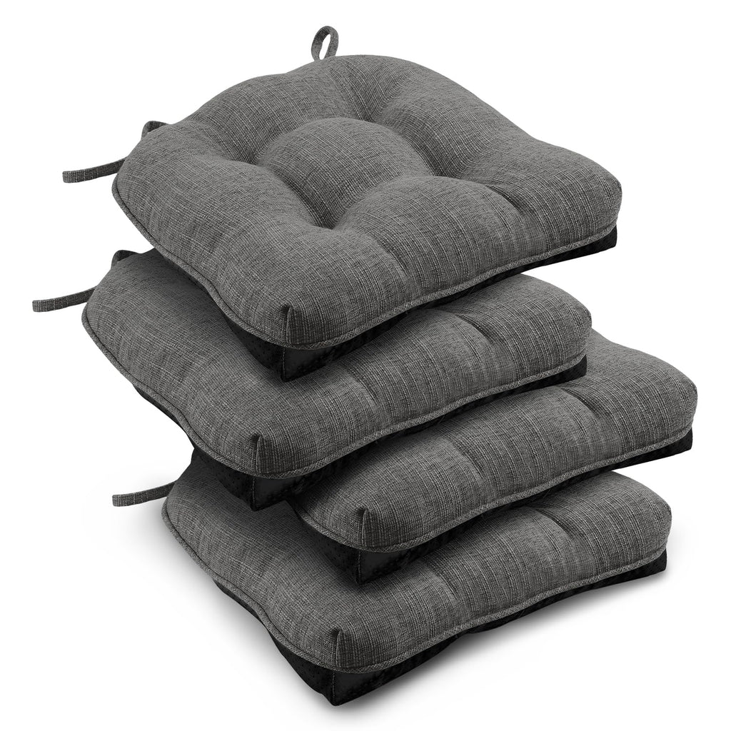 downluxe Indoor Chair Cushions for Dining Chairs, Tufted Overstuffed Textured Kitchen Chair Pads with Ties and Non-Slip Backing, 15.5" x 15.5" x 4", Aqua Blue, 4 Pack