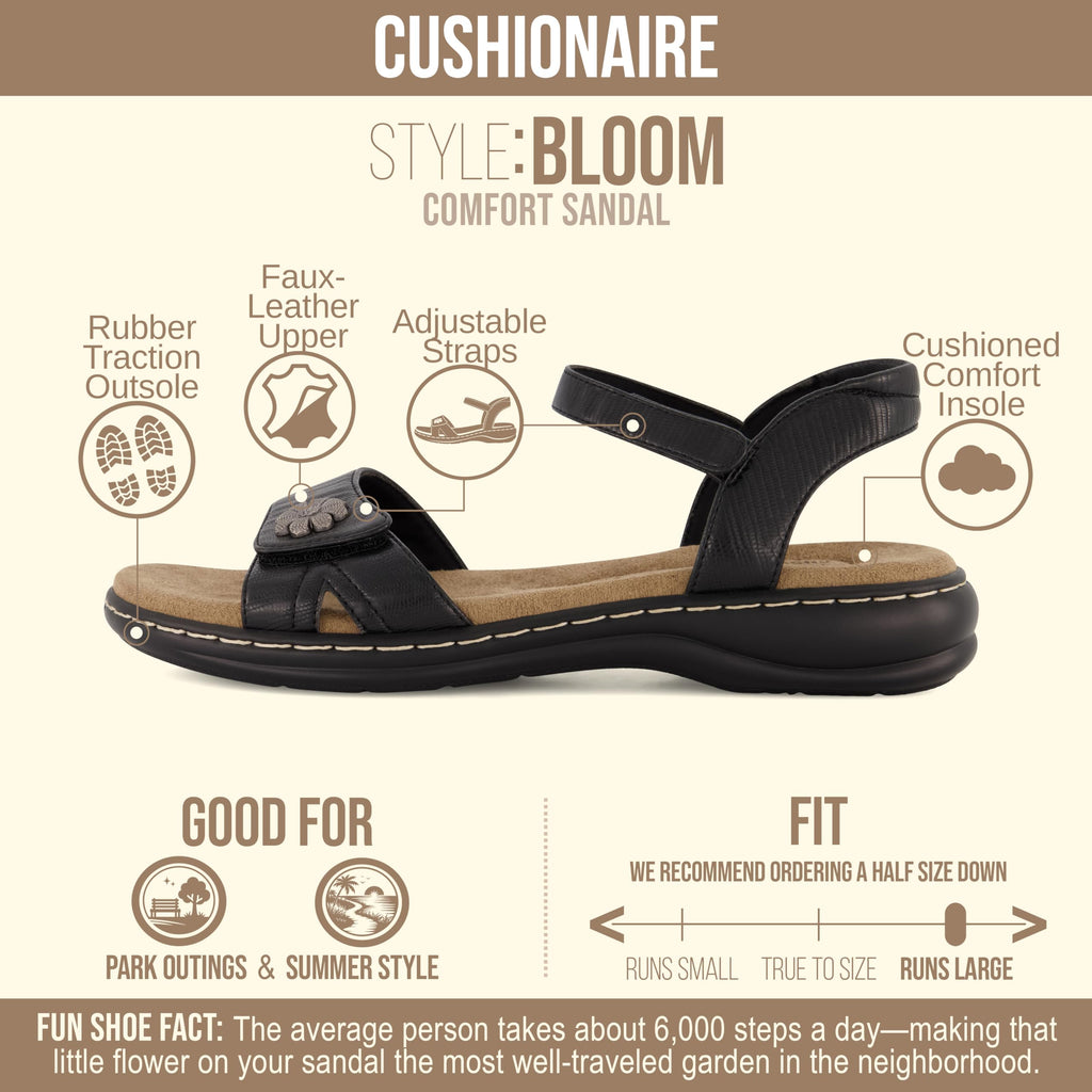CUSHIONAIRE Bloom Comfortable Dressy Womens Sandals with Arch Support, Adjustable Straps, and Memory Foam Footbed.