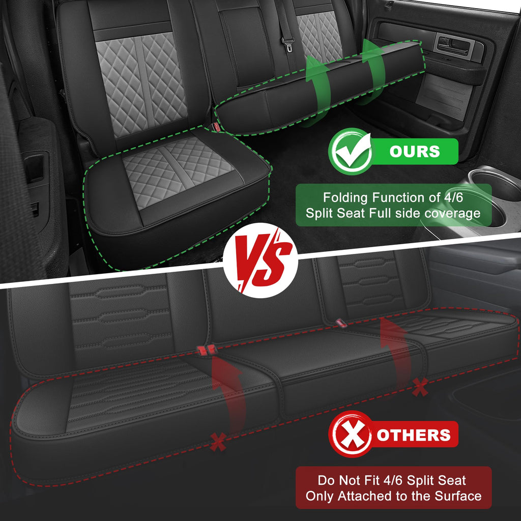AOMSAZTO Seat Covers Fit for Ford F150 : 2009-2024 2025 2026 - F250/F350/F450 2017-2024 2025 2026 Truck Pick-up Front Car Seat Covers Faux Leather(Blackline, 2PCS Front)