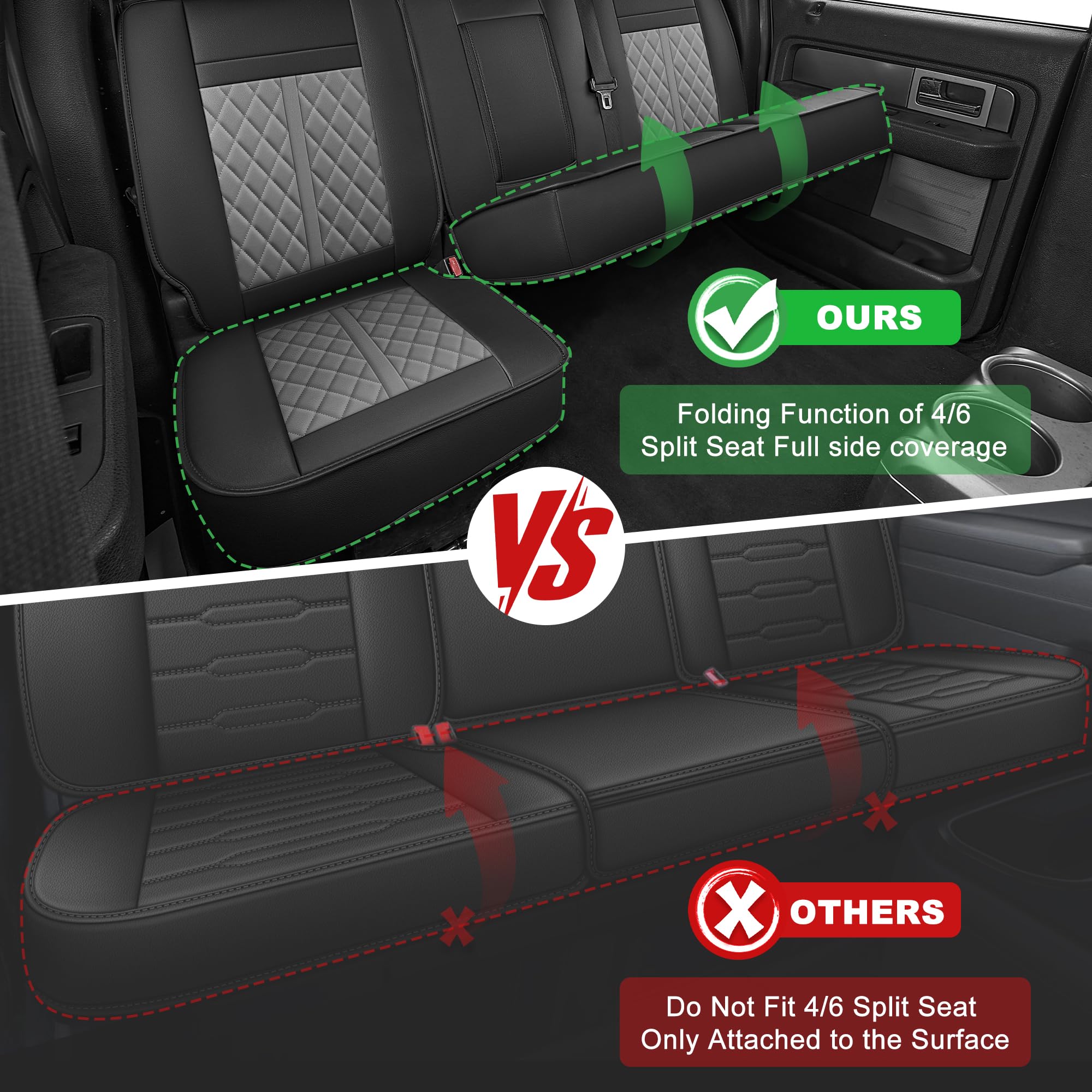 AOMSAZTO Seat Covers Fit for Ford F150 : 2009-2024 2025 2026 - F250/F350/F450 2017-2024 2025 2026 Truck Pick-up Front Car Seat Covers Faux Leather(Blackline, 2PCS Front)