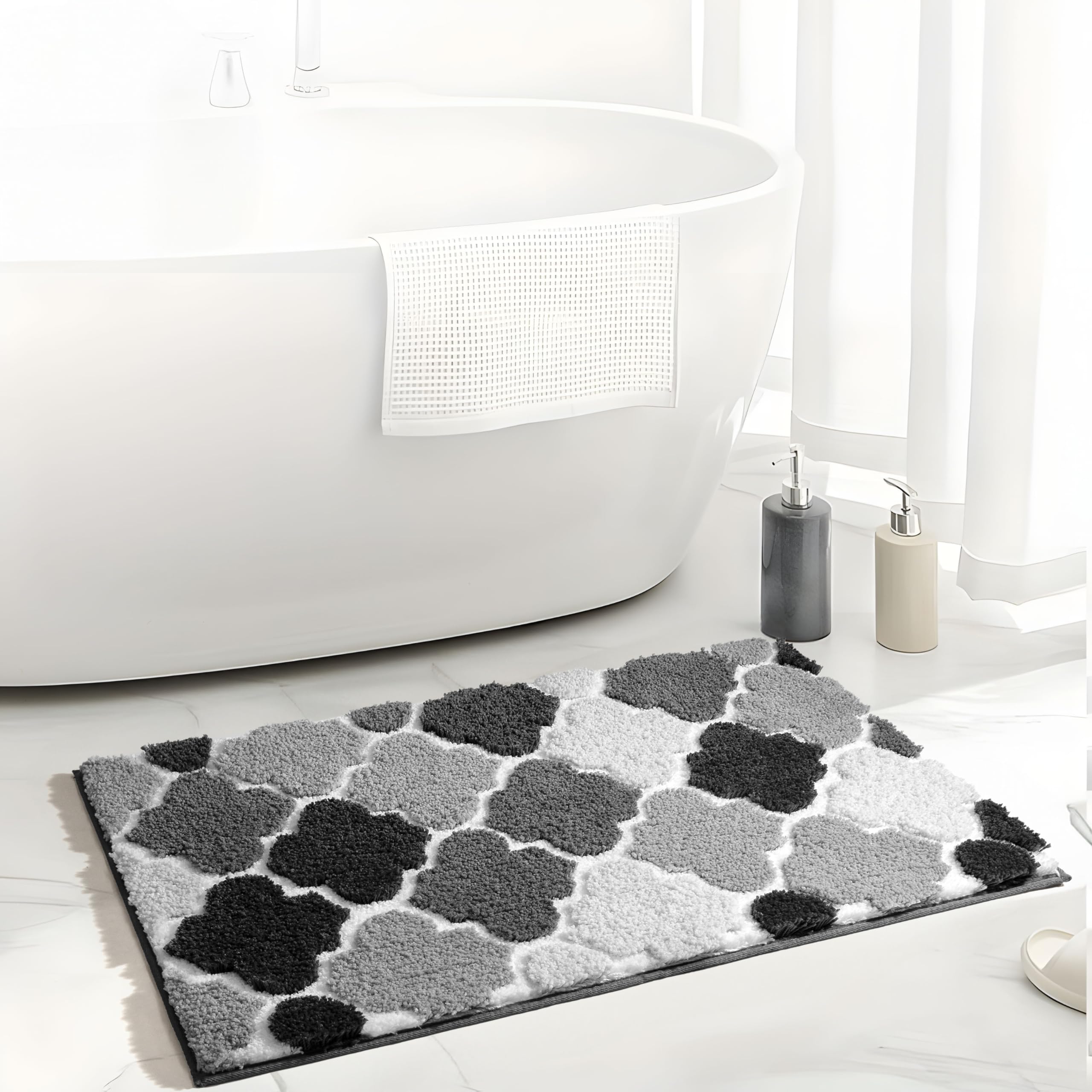 DEXDE Bathroom Rugs Runner 24x47 Long Bath Rug Non Slip Soft Washable Large Bath Mats for Bathroom Bedroom Hallway Kitchen Floor Carpet Modern Boho Decor, Beige