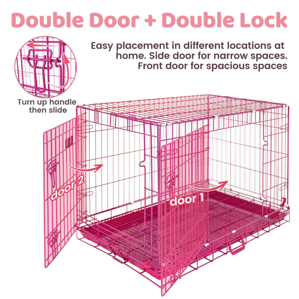 HOMEY PET 24" Gold Color Folding Design Dog Crate Puppy Ertra Small Breed Dog Kennels with Removable Floor Grid and Pull Out Tray, Dog Cage Copper Gold Finish