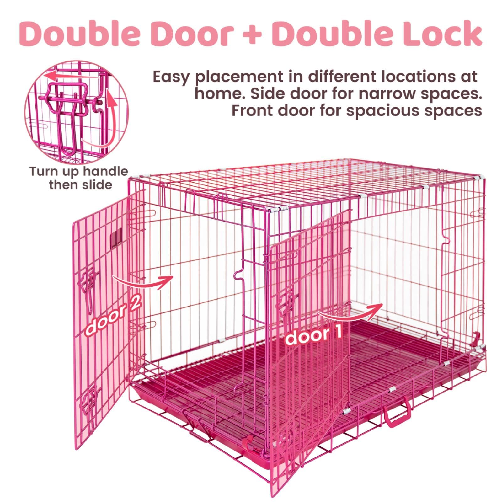 HOMEY PET 24" Gold Color Folding Design Dog Crate Puppy Ertra Small Breed Dog Kennels with Removable Floor Grid and Pull Out Tray, Dog Cage Copper Gold Finish