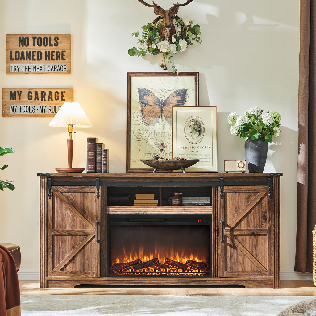 JXQTLINGMU Farmhouse TV Stand for 75+ Inch TV, 32" Tall Entertainment Center w/4 Drawers & Sliding Barn Door, Rustic Media Console w/Storage Shelves, 66" Wood Television Stand for Living Room, Black