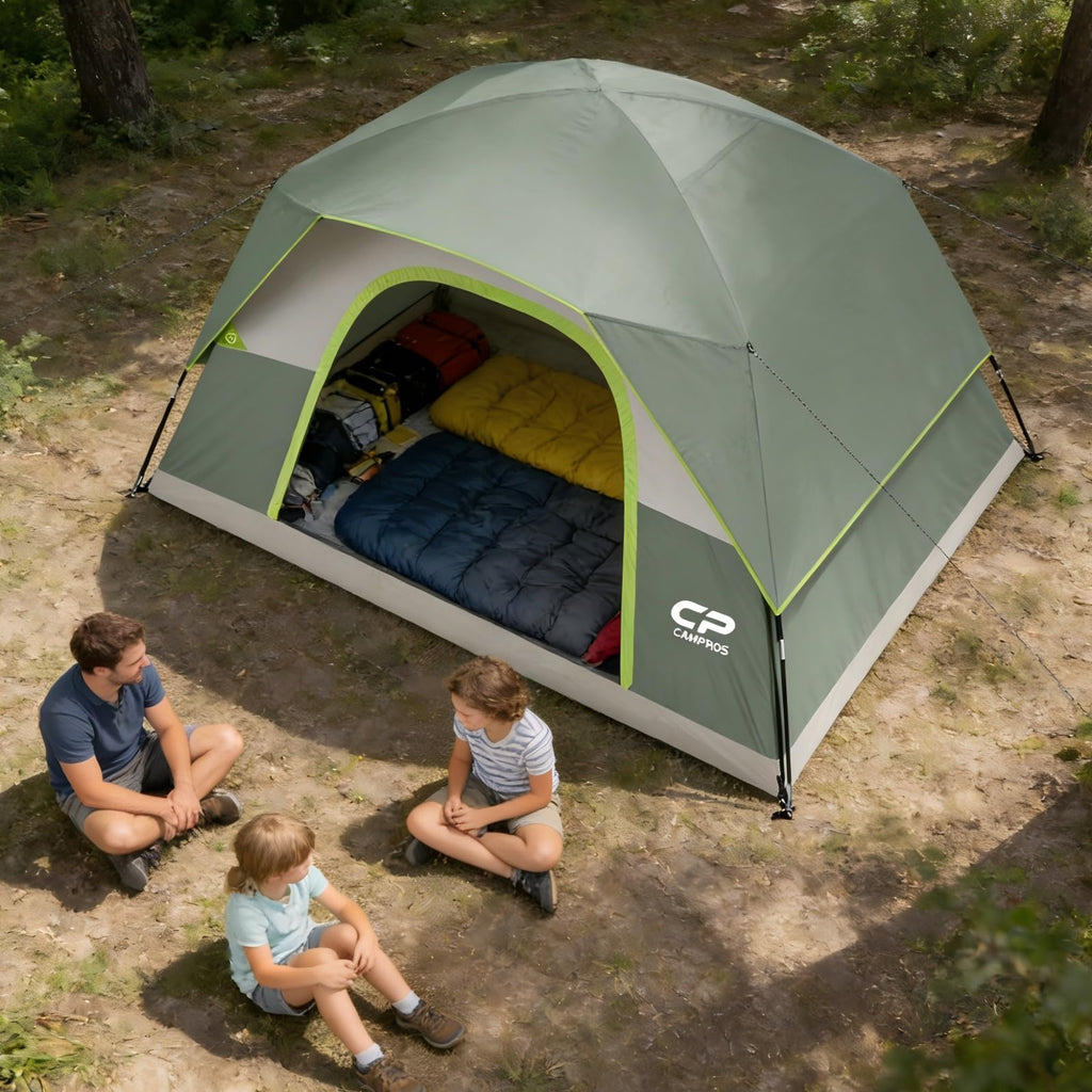CAMPROS CP Camping Tent 2/4/6 Person, Waterproof Windproof Double Layer Dome Tent, Easy Setup with Large Mesh Windows & Wide Door for Outdoor Camping Backyard