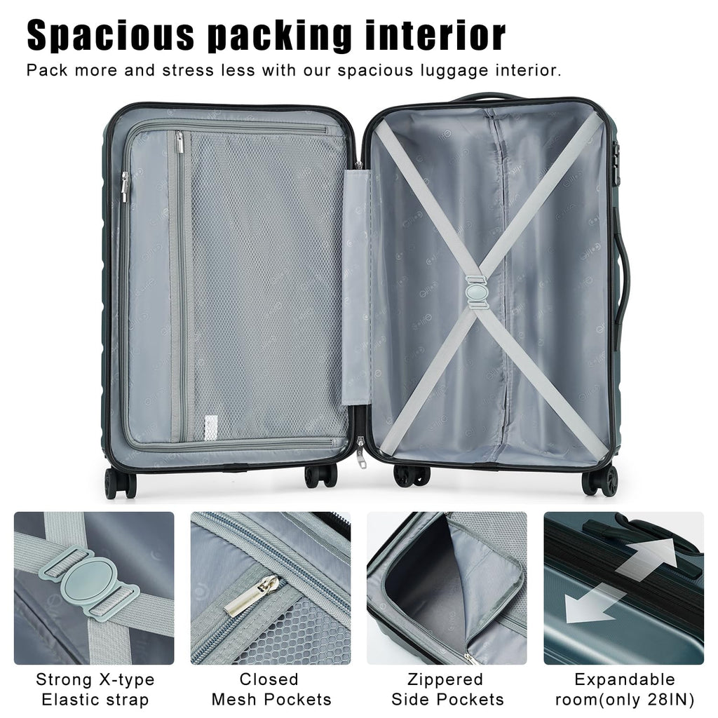 Coolife Luggage Suitcase Carry-on Spinner TSA Lock USB Port Expandable (only 28’’) Lightweight Hardside Luggage (Teal Blue, S(20in_carry on))