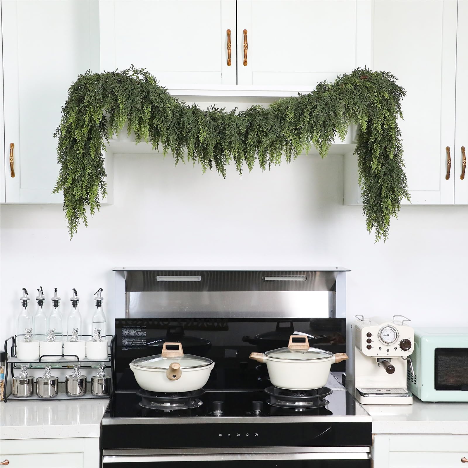 Waydress 1 Pcs 6 Feet Christmas Cedar Garland - Thick & Lush Realistic Artificial Green Faux Cedar Pine Needles Garland for Christmas Winter Home Mantel Fireplace Holiday Party Decor