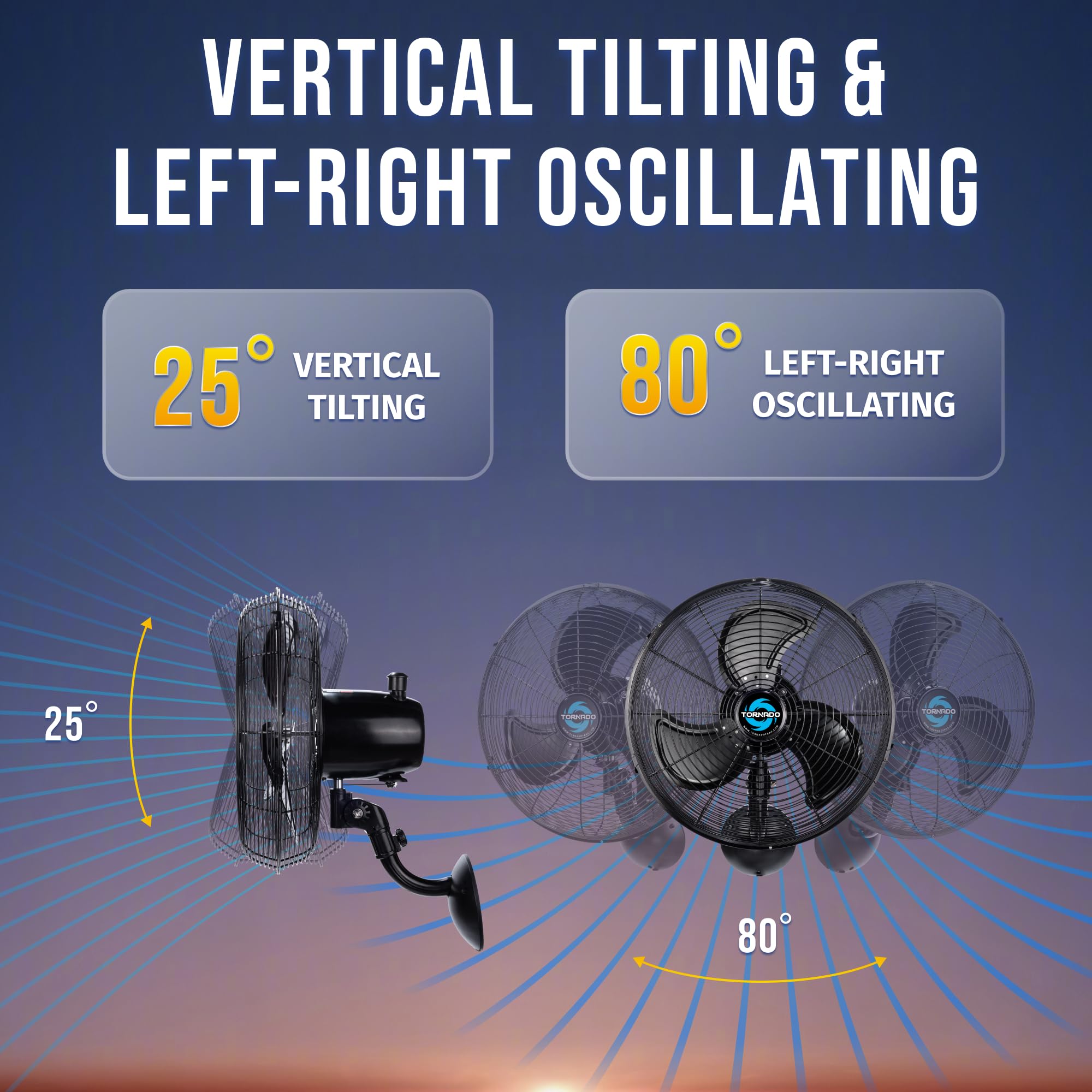 Tornado 16 Inch Professional High-Velocity Oscillating Wall-Mounted Fan – Ideal for Industrial, Commercial, and Residential Spaces – 3-Speed Settings, 2850 CFM, UL Safety Certified