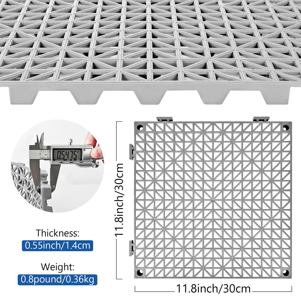 ToLanbbt Modular Interlocking Cushion 8P 11.8" x 11.8" Interlocking Rubber Floor Drain Holes Non-Slip Splicing Drainage Mats for Deck, Shower, Kitchen, Drain Pool, Sauna Bath, Indoor Outdoor (Black)