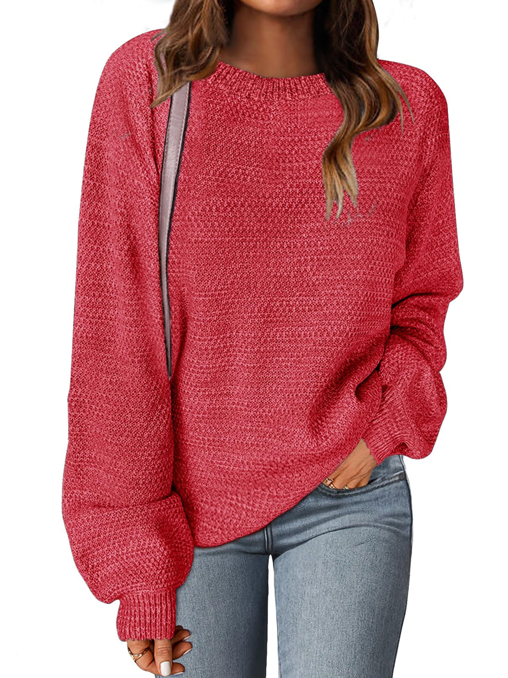 MEROKEETY Sweaters for Women Fall Winter 2026 Oversized Pullover Spring Crew Neck Long Sleeve Heathered Knit Tops