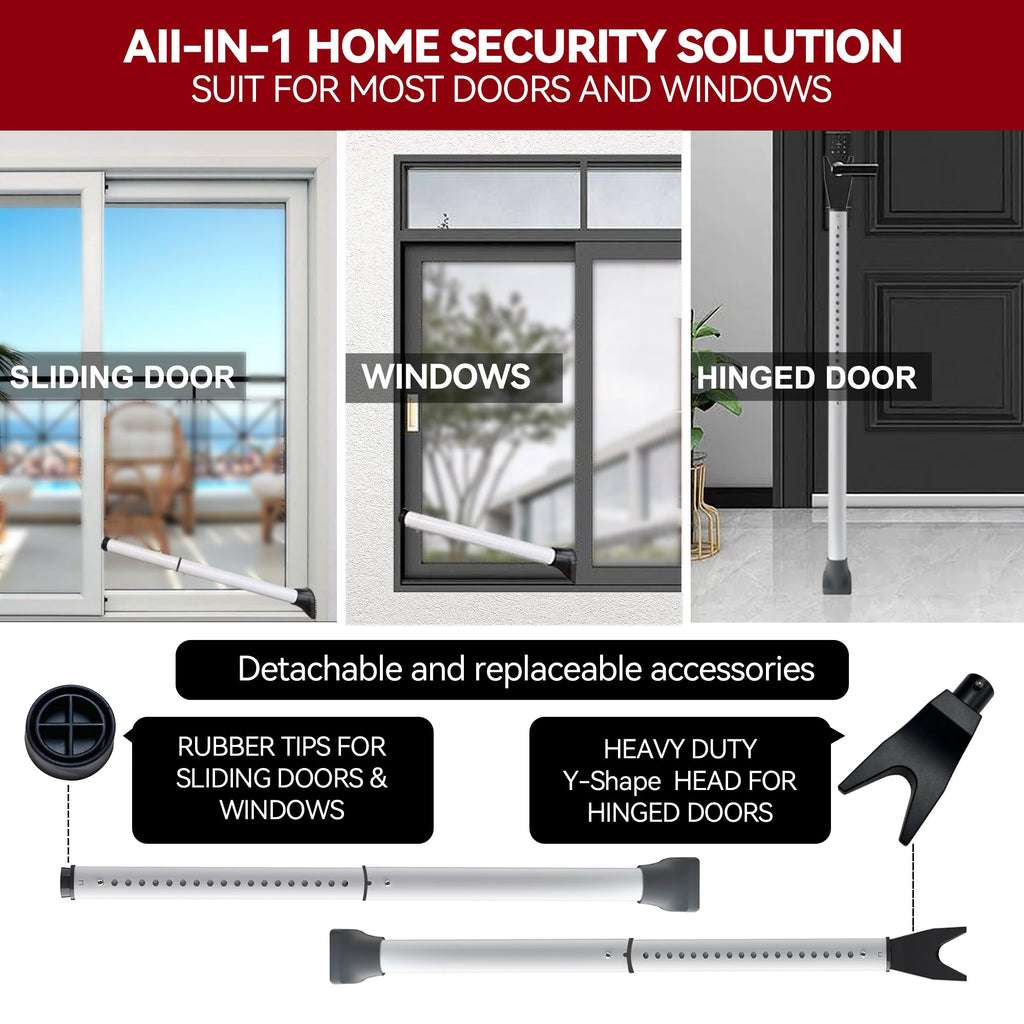 AceMining Upgraded Door Security Bar & Sliding Patio Bar, Heavy Duty Stoppers Adjustable Jammer for Home, Apartment, Travel (1 Pack,Grey)