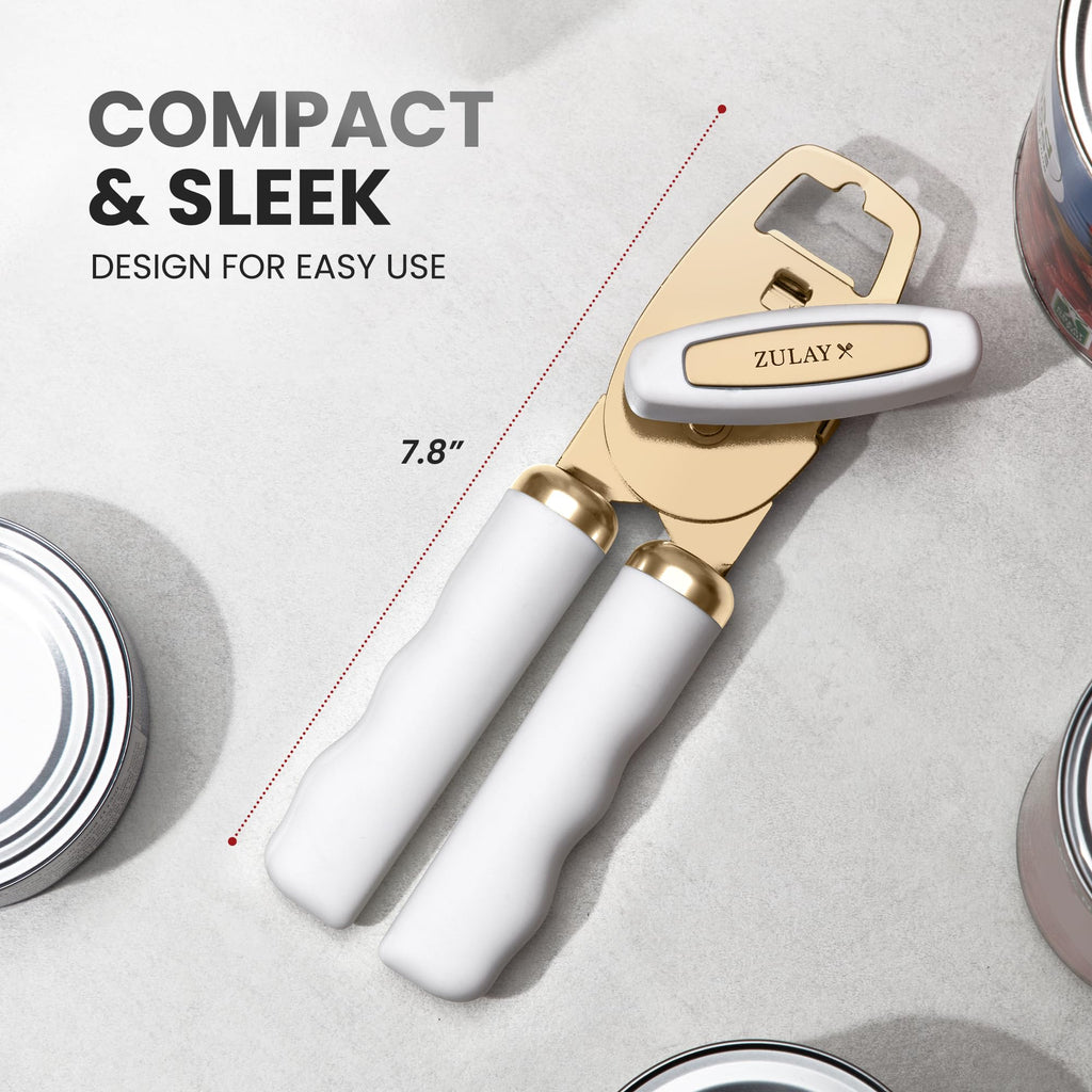 Zulay Kitchen Heavy Duty Stainless Steel Can Opener Manual with Bottle Opener - Rust Proof Manual Can Opener With Turn Knob & Comfy Soft Grip Handles - Airy Lilac