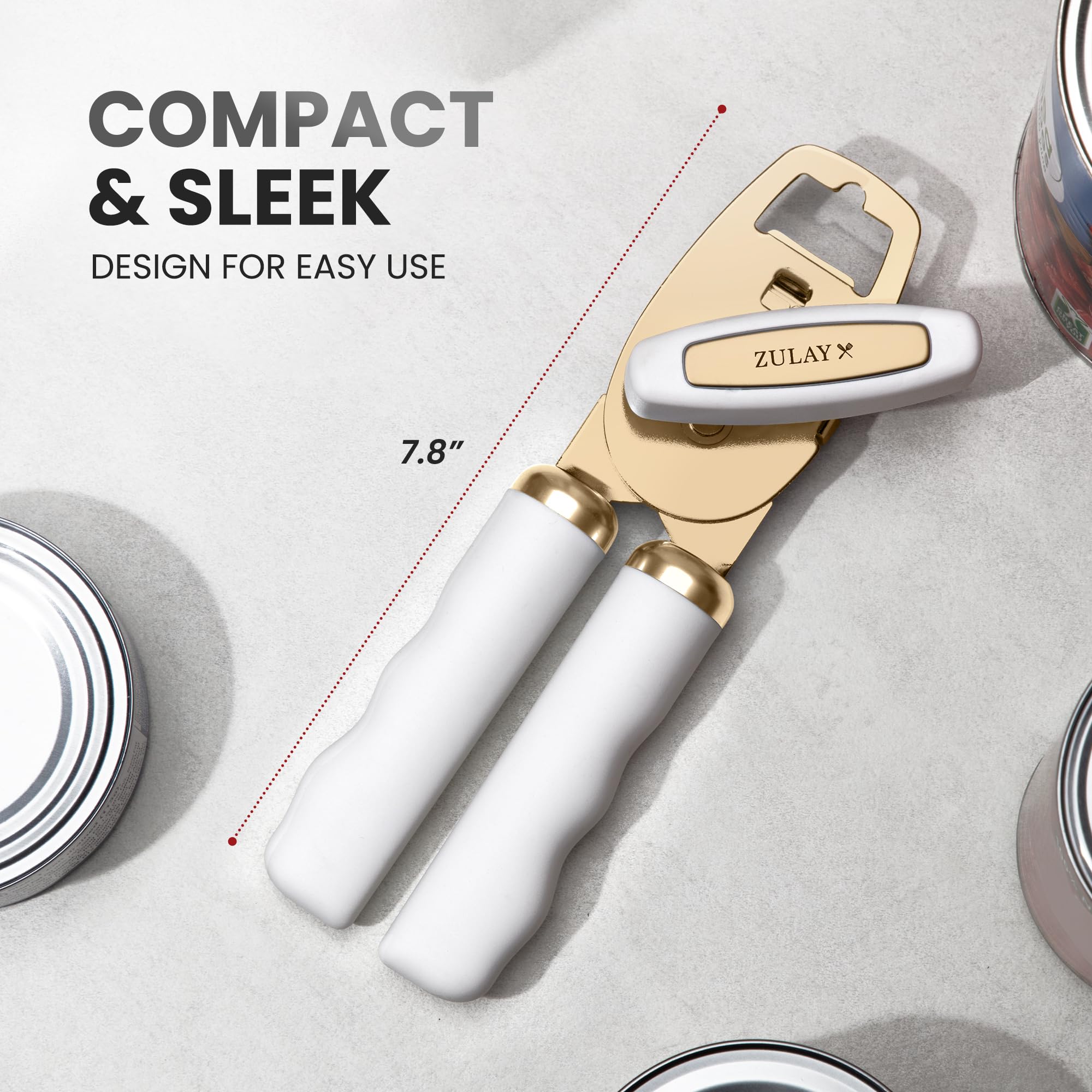 Zulay Kitchen Heavy Duty Stainless Steel Can Opener Manual with Bottle Opener - Rust Proof Manual Can Opener With Turn Knob & Comfy Soft Grip Handles - Airy Lilac