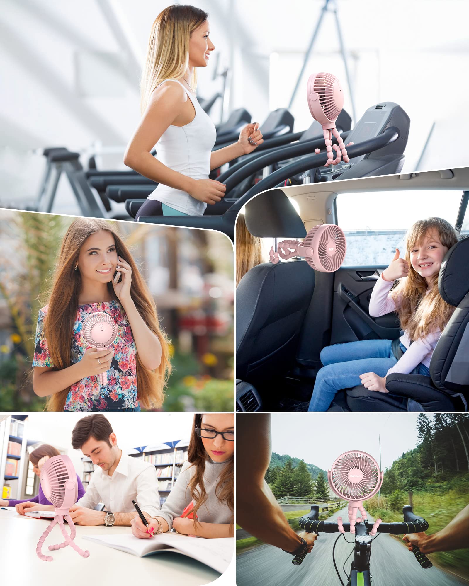 Coohea Stroller Fan Clip on for Baby, 4000mAh Rechargeable Battery Operated, Flexible Tripod, 3 Wind Speed, 360° Rotatable, Small Cooling Portable Fan for Car Seat Crib Golf Cart Bike Treadmill, Black