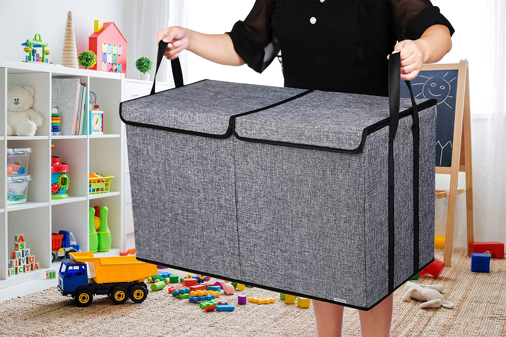 YOLOXO Toy Box Chest, Collapsible Sturdy Storage Bins with Lids, Extra Large Kids Toy Storage Organizer Boxes Bins Baskets for Kids, Boys, Girls, Nursery Room, Playroom, Closet (BLACK)