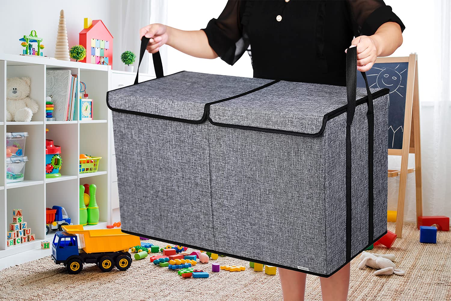 YOLOXO Toy Box Chest, Collapsible Sturdy Storage Bins with Lids, Extra Large Kids Toy Storage Organizer Boxes Bins Baskets for Kids, Boys, Girls, Nursery Room, Playroom, Closet (BLACK)