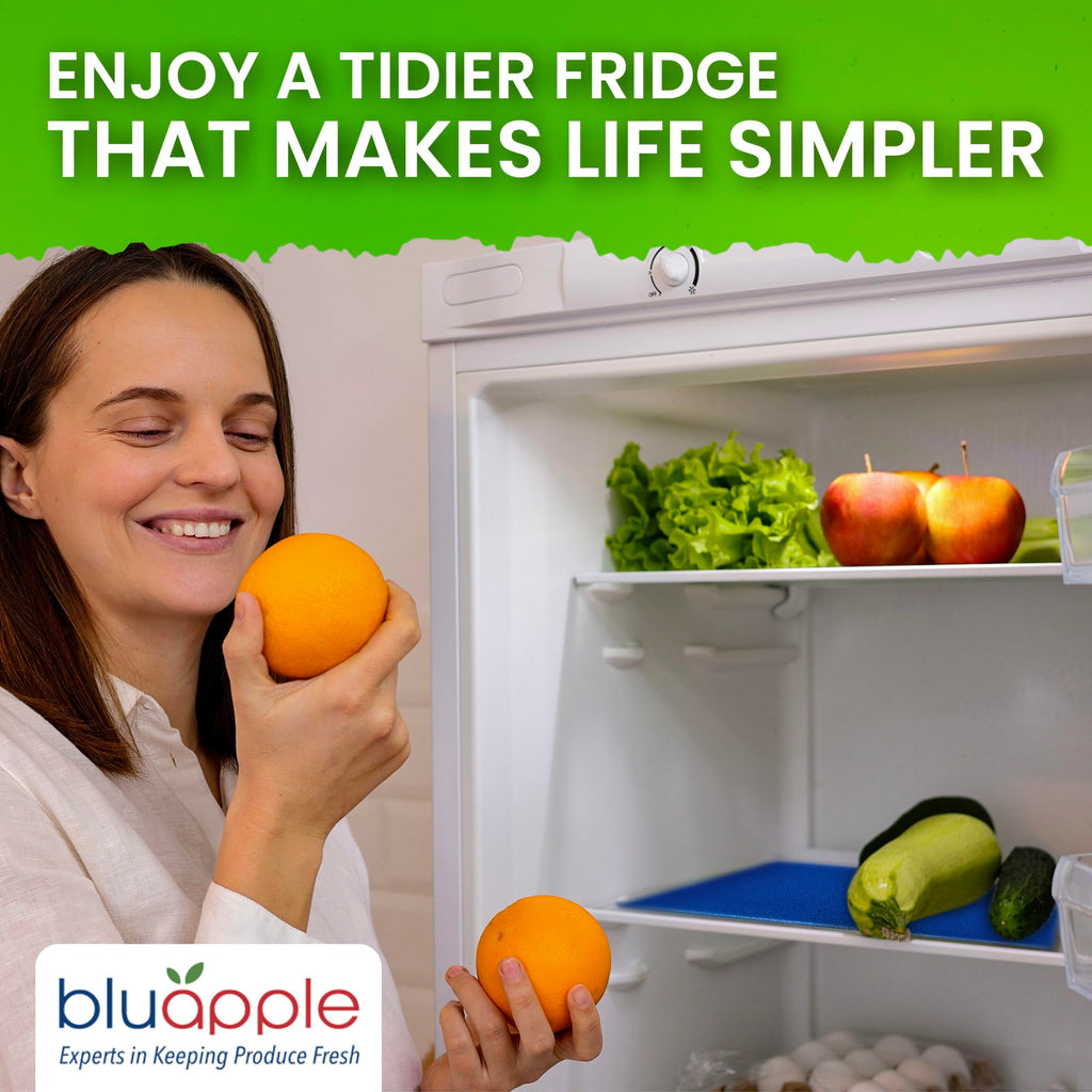 Bluapple FreshMats, Refrigerator Bin Liner, Fridge Drawer Mats, Crisper Life Extender Liner Keeps Produce Fresh Longer, Anti-Bruising, for Air Circulation, Washable & Reusable (4-Mats, 12x15, Black)