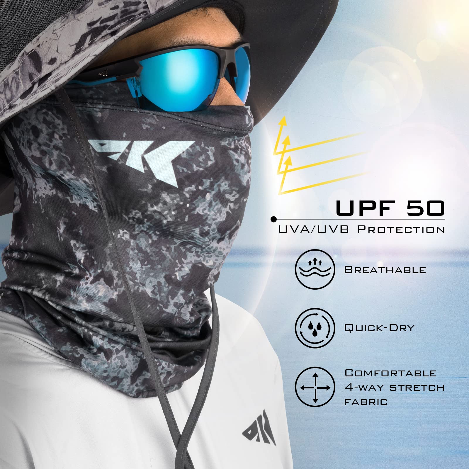 KastKing Sol Armis Neck Gaiter - UPF 50 Face Mask - UV Sun Protection Mask for Men & Women, Fishing, Hiking