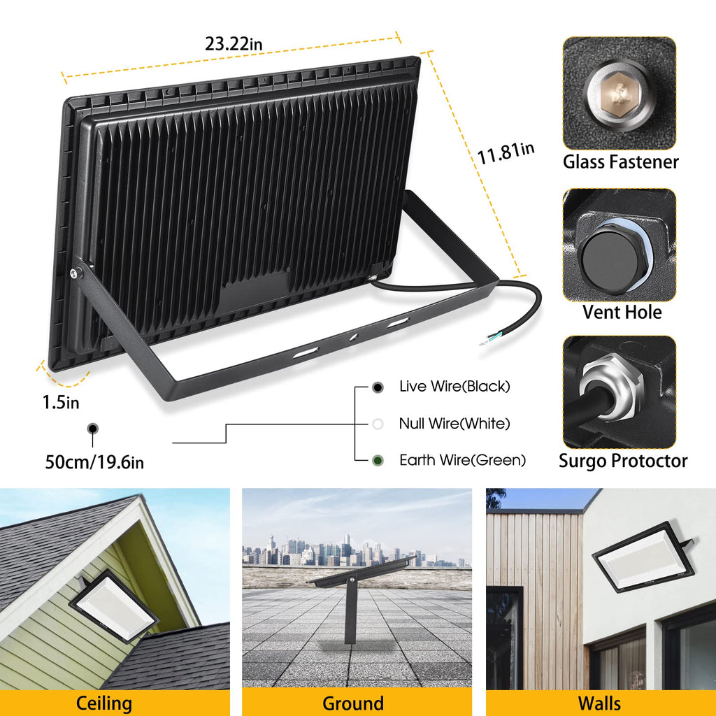 XYCN 4 Pack 100W LED Flood Light, IP66 Waterproof Outside Flood Light, 12500LM Super Bright Outdoor Security Lights, 5000K Daylight White Floodlight for Yard Garden Playground Basketball Court Patio