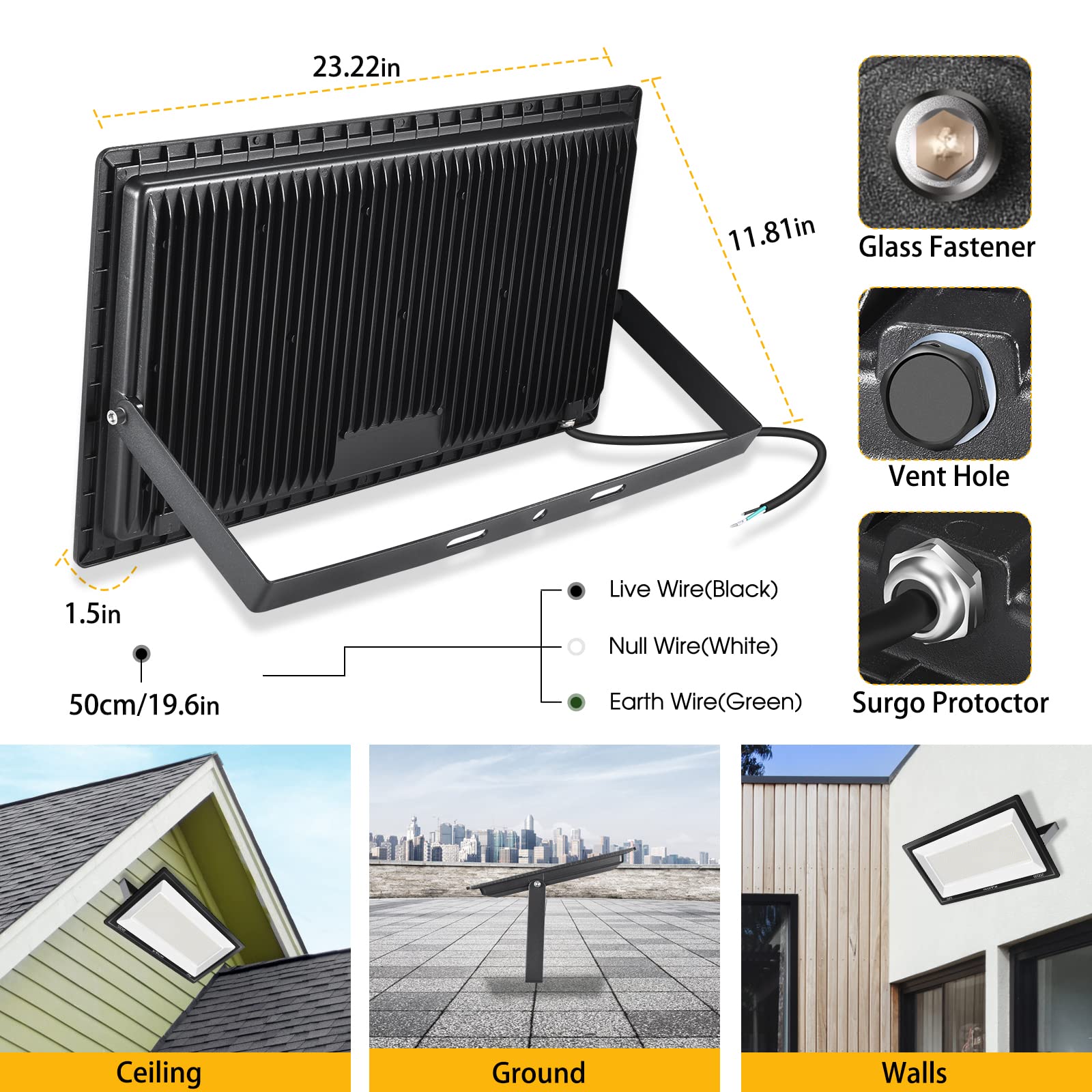 XYCN 4 Pack 100W LED Flood Light, IP66 Waterproof Outside Flood Light, 12500LM Super Bright Outdoor Security Lights, 5000K Daylight White Floodlight for Yard Garden Playground Basketball Court Patio