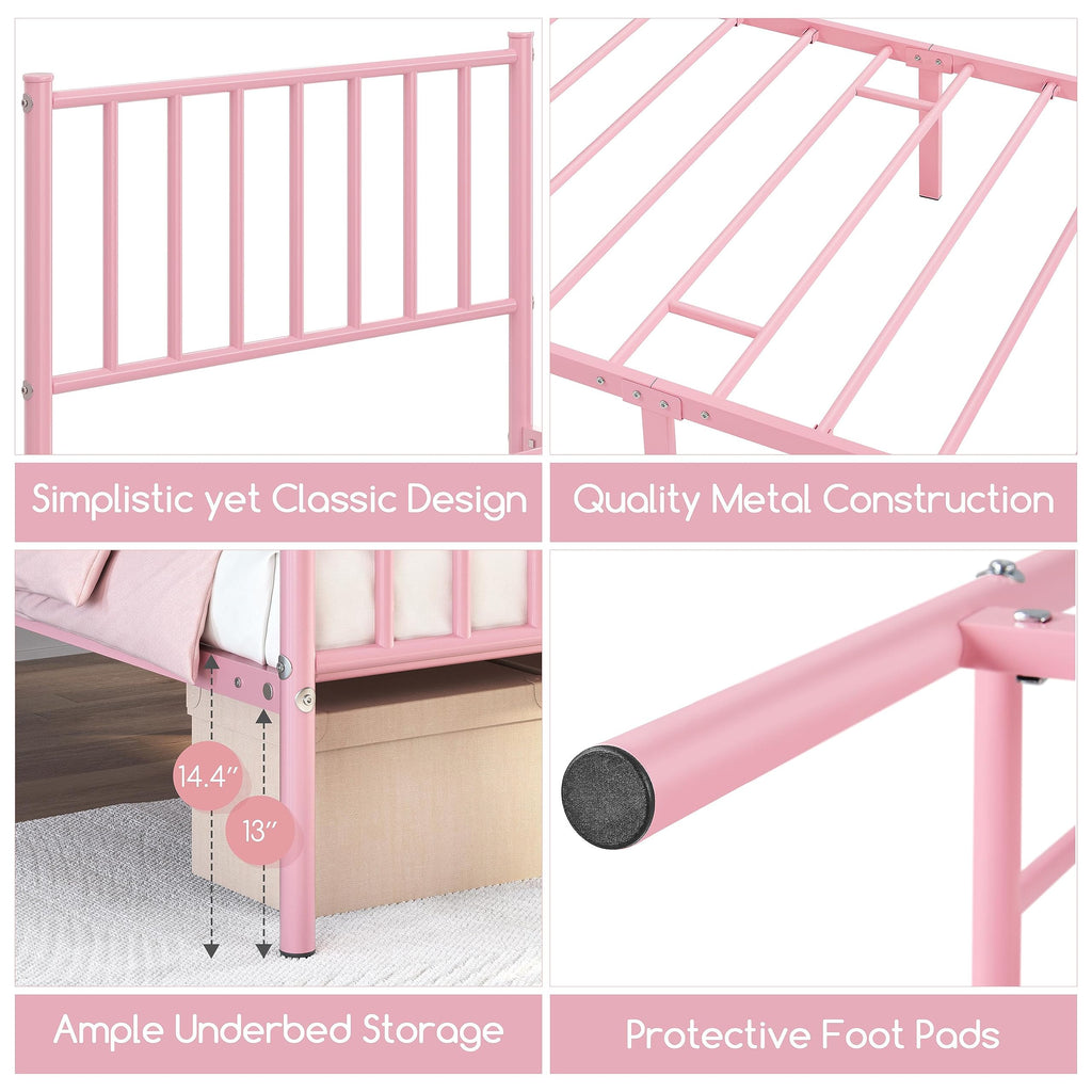 Yaheetech Twin Bed Frame Metal Platform Bed Frame Mattress Foundation with Spindle Headboard & Footboard/No Box Spring Needed/14 Inch Underbed Storage/Firm Support & Easy Set up Structure, Black